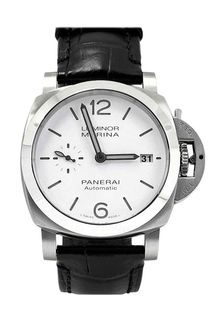 Pre-owned Panerai Luminor Marina 44 White Dial Polished steel PAM03314