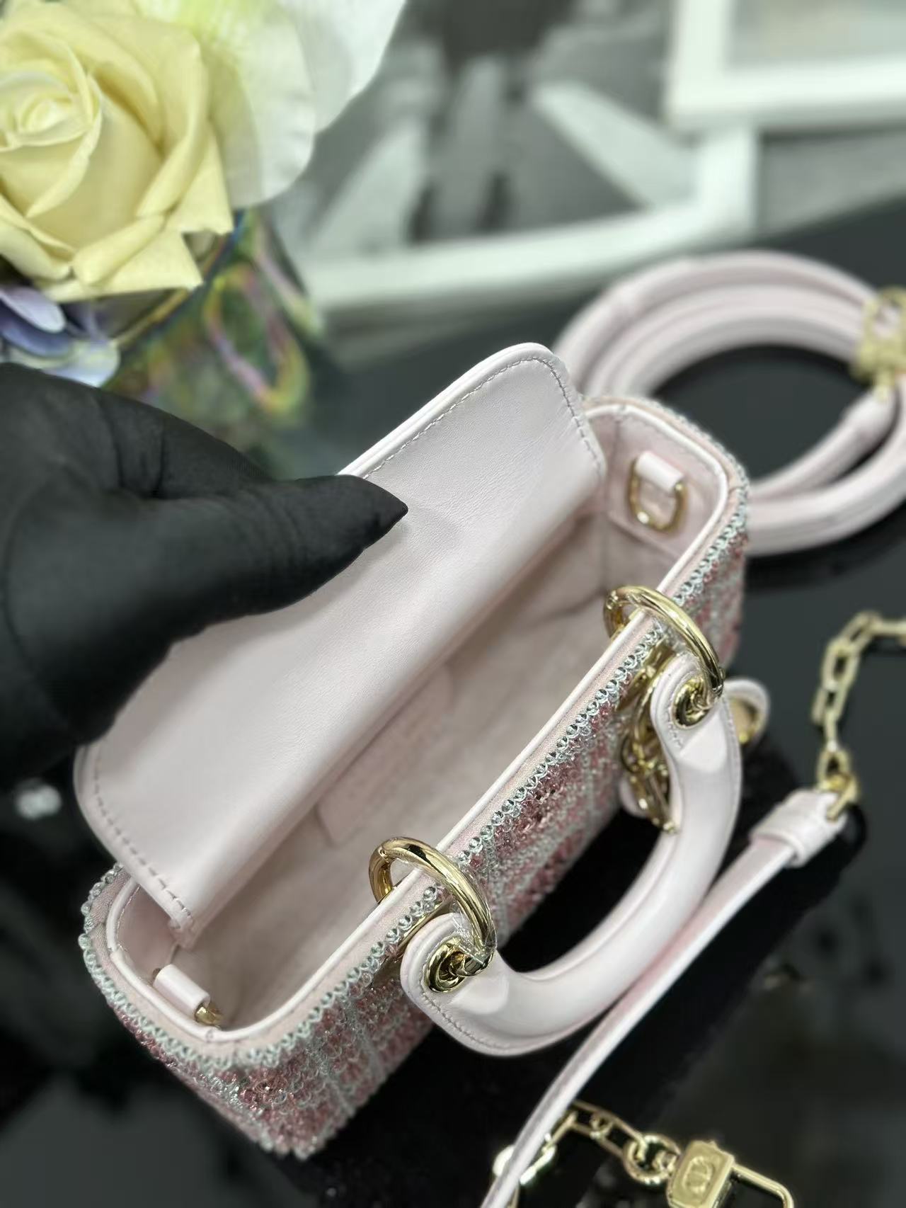 Mini Embroidered Crystal Pink