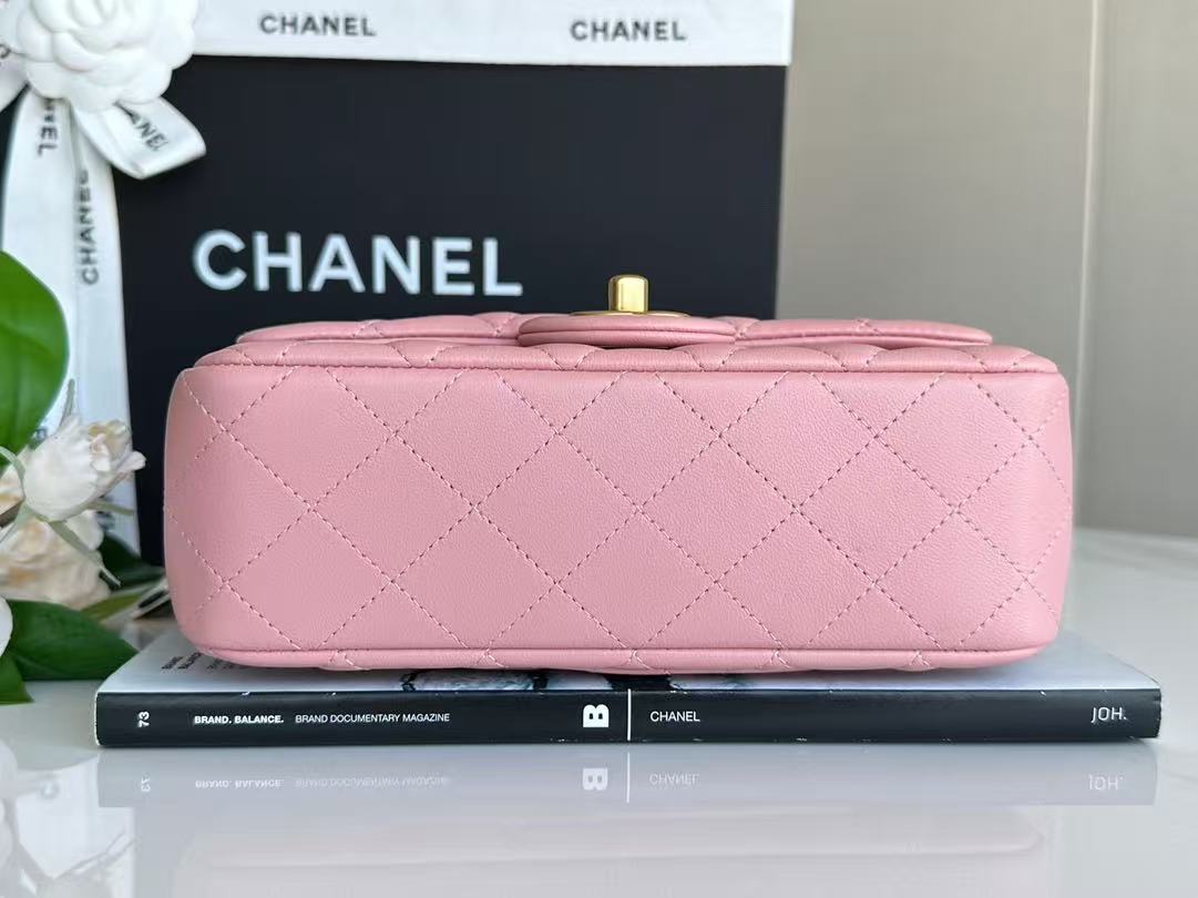 Chanel Mini Pearl Crush Rectangular Flap Dark Pink Lambskin Brushed Gold Hardware