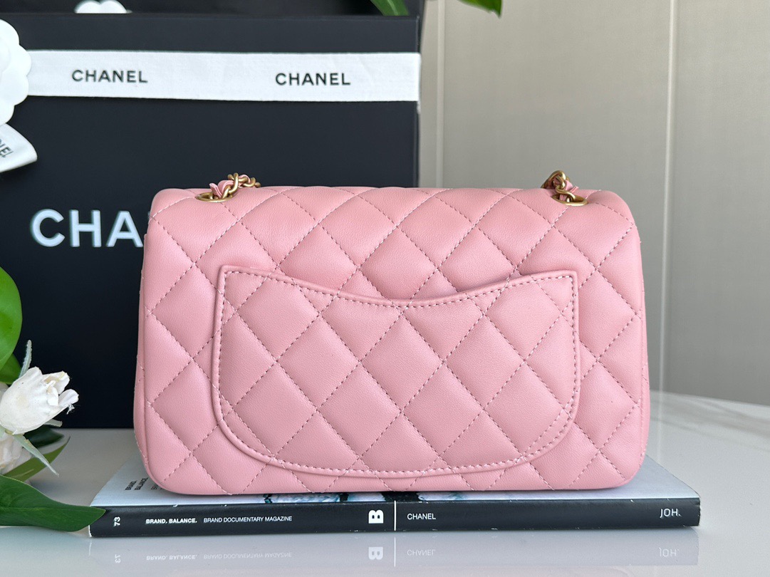 Chanel Mini Pearl Crush Rectangular Flap Dark Pink Lambskin Brushed Gold Hardware