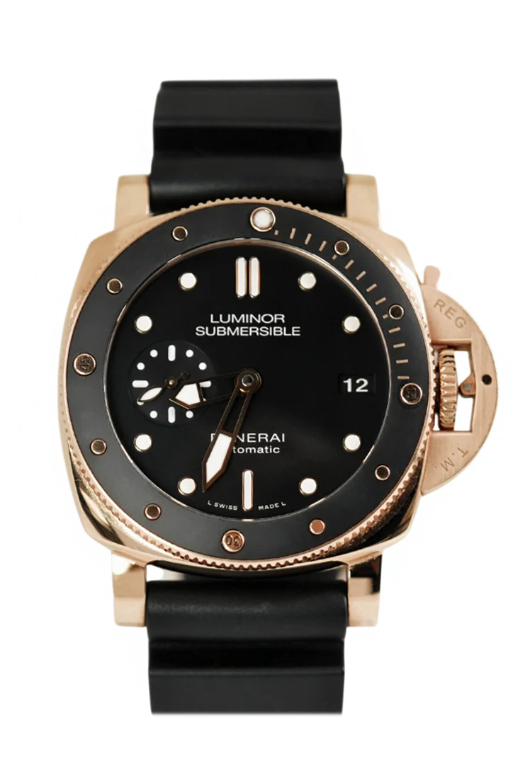 Pre-owned Panerai Luminor Submersible 42mm Black Dial Rose Gold PAM00974