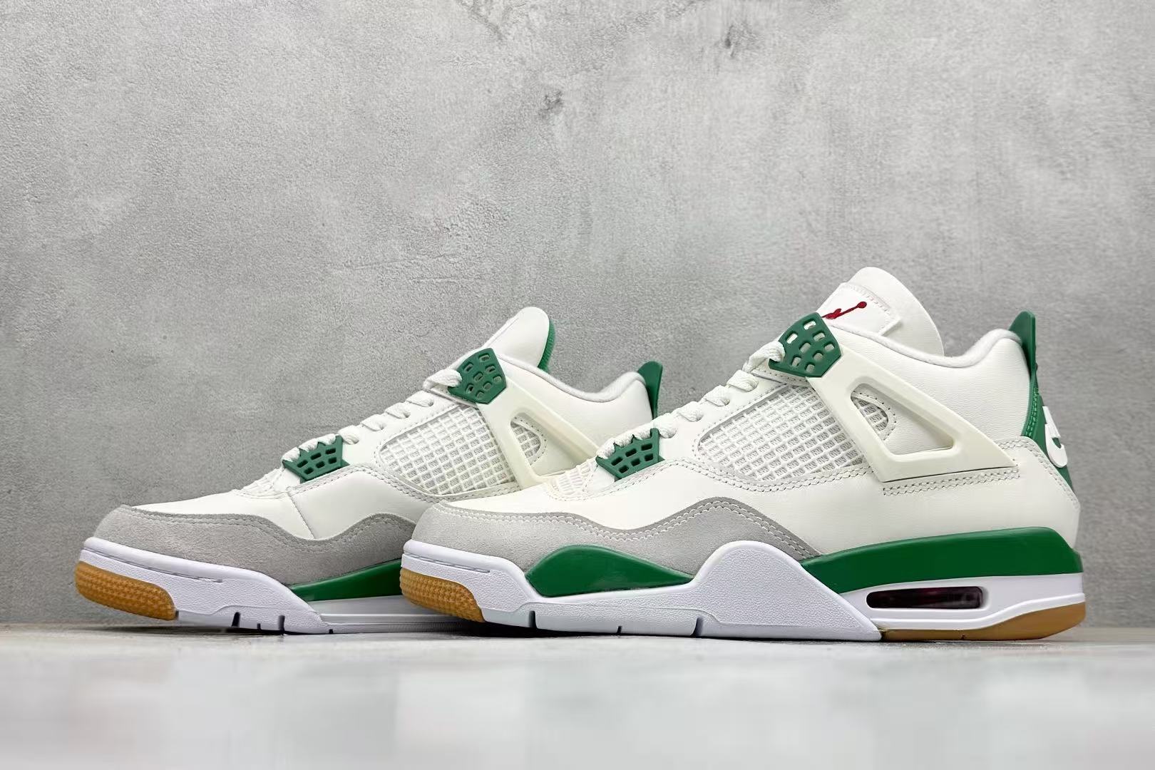 White & Green Mid-Top Basketball Shoes