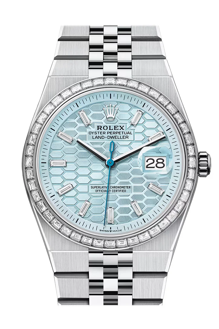Rolex Land- Dweller 36 Ice Blue Diamond Dial Diamond Bezel White Gold Watch 127286TBR