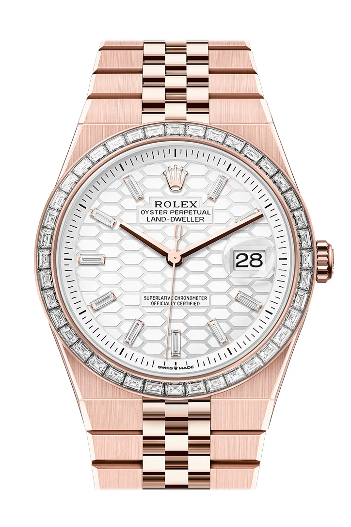 Rolex Land- Dweller 40 White Diamond Dial Diamond Bezel Rose Gold Watch 127385TBR