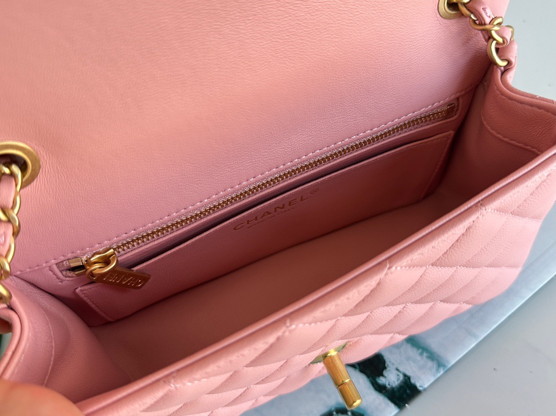 Chanel Mini Pearl Crush Rectangular Flap Dark Pink Lambskin Brushed Gold Hardware