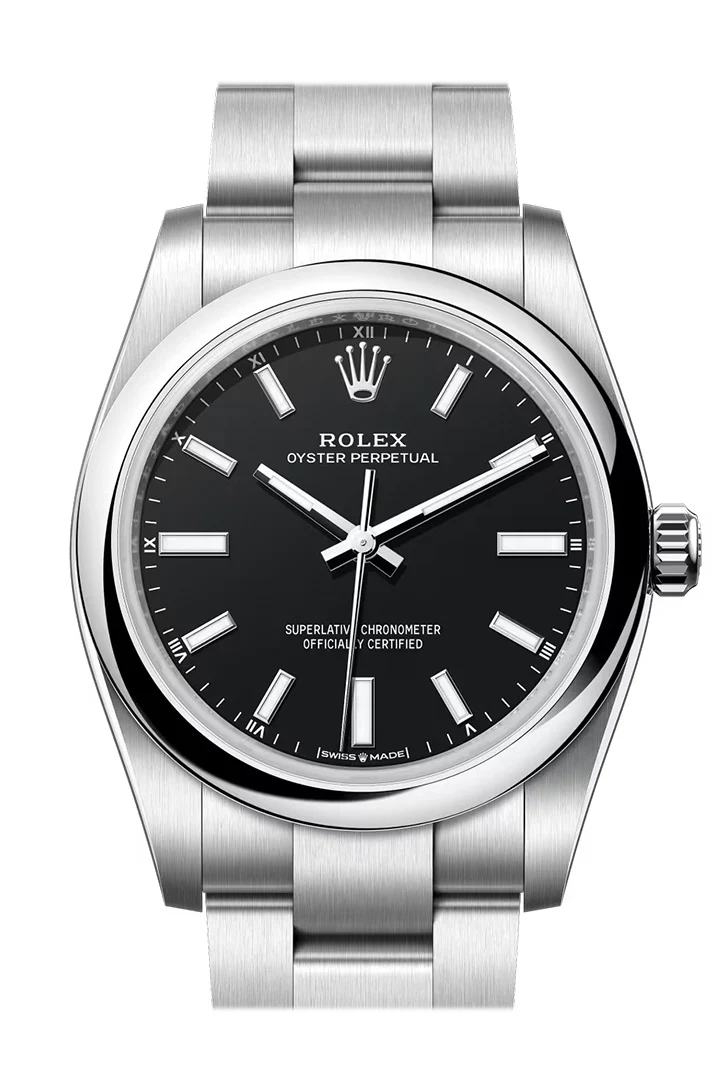 Rolex Oyster Perpetual 34 Black Dial Smooth Bezel Watch 124200
