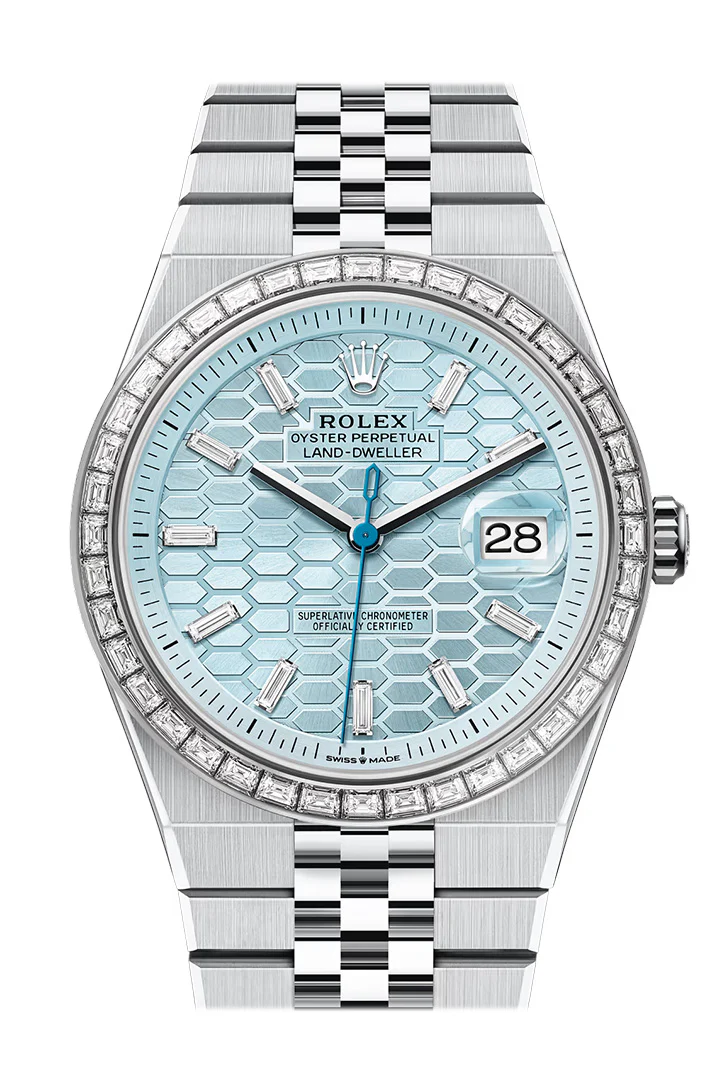 Rolex Land- Dweller 40 Ice Blue Diamond Dial Diamond Bezel Platinum Watch 127386TBR