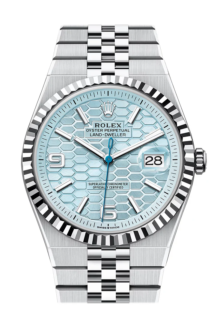Rolex Land- Dweller 40 Ice Blue Dial Fluted Bezel Platinum Watch 127336