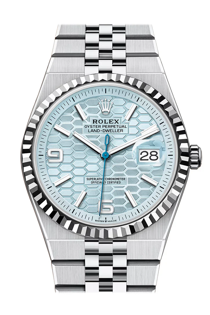 Rolex Land- Dweller 36 Ice Blue Dial Fluted Bezel Platinum Watch 127236