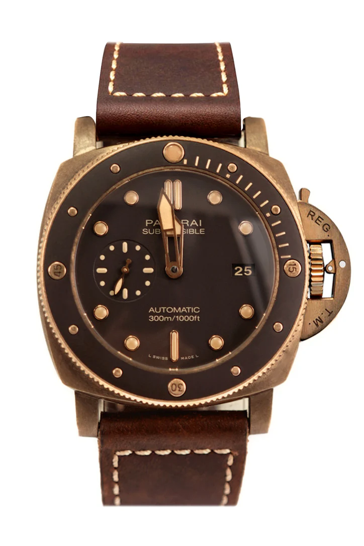 Pre-owned Panerai Submersible Bronzo 47 Brown Dial Bronze/brown ceramic PAM00968