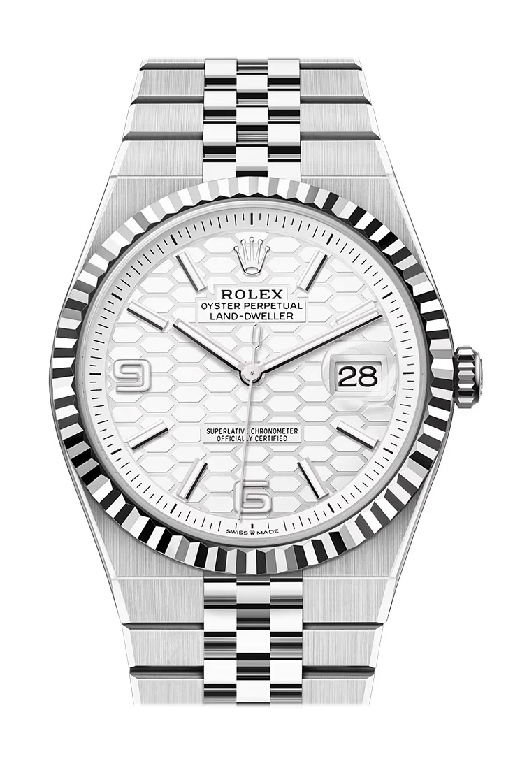 Rolex Land- Dweller 40 White Dial Fluted Bezel White Gold Watch 127334