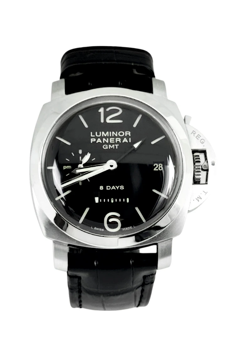 Pre-owned Panerai Luminor 1950 8 Days GMT 44mm Black Dial Steel PAM00233