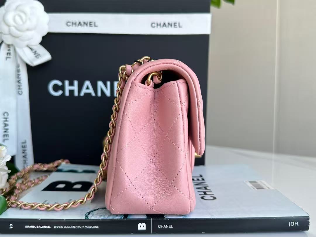 Chanel Mini Pearl Crush Rectangular Flap Dark Pink Lambskin Brushed Gold Hardware
