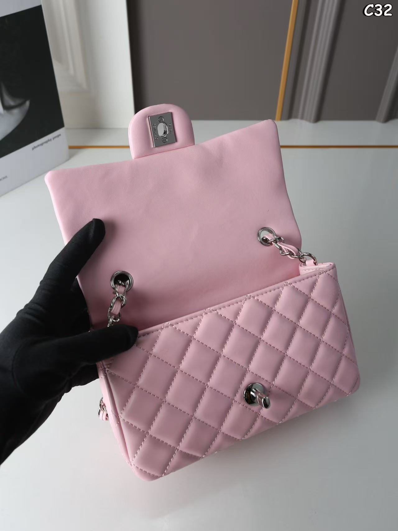 CHANEL Classic Flap CF Silver Hardware – Square Mini Chain Shoulder Bag