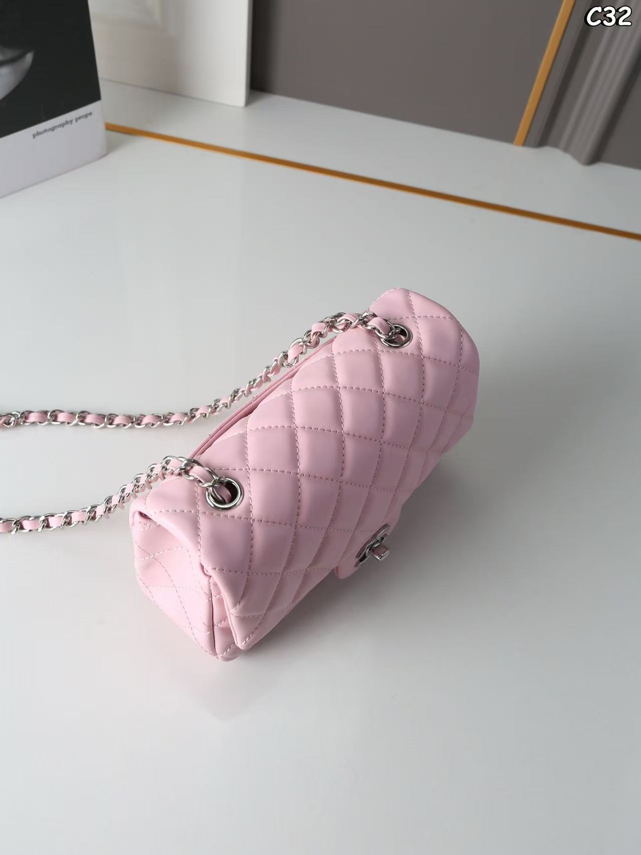 CHANEL Classic Flap CF Silver Hardware – Square Mini Chain Shoulder Bag