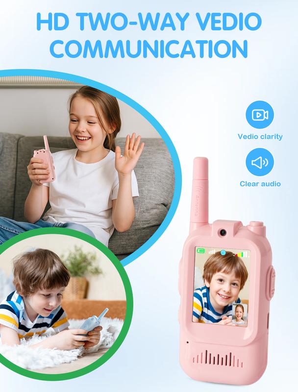 【Fabeto】 Kids Video Walkie Talkies Toys 2 Pack Long Range Communication with Camera Ideal for 3-12 Year Olds Colorful Audio for Outdoor Indoor Play Holiday Christmas Gifts