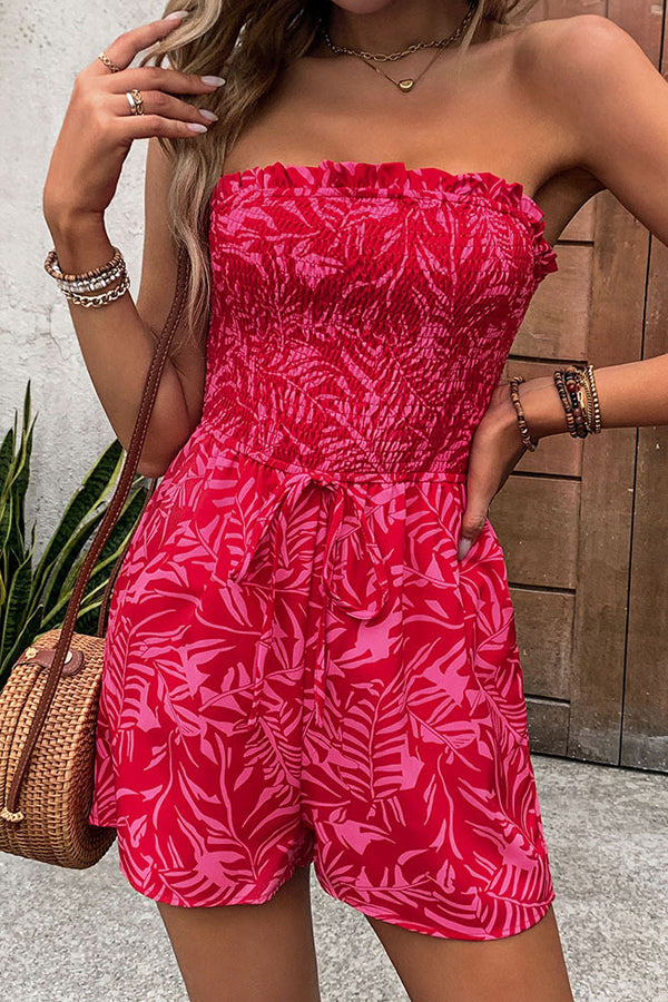Fashion Floral Smocked Chest Bandeau Rompers