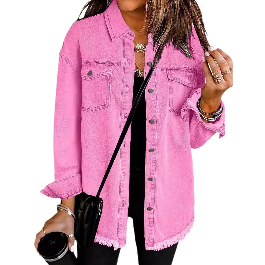 Women's Casual Denim Button Down Distressed Jacket