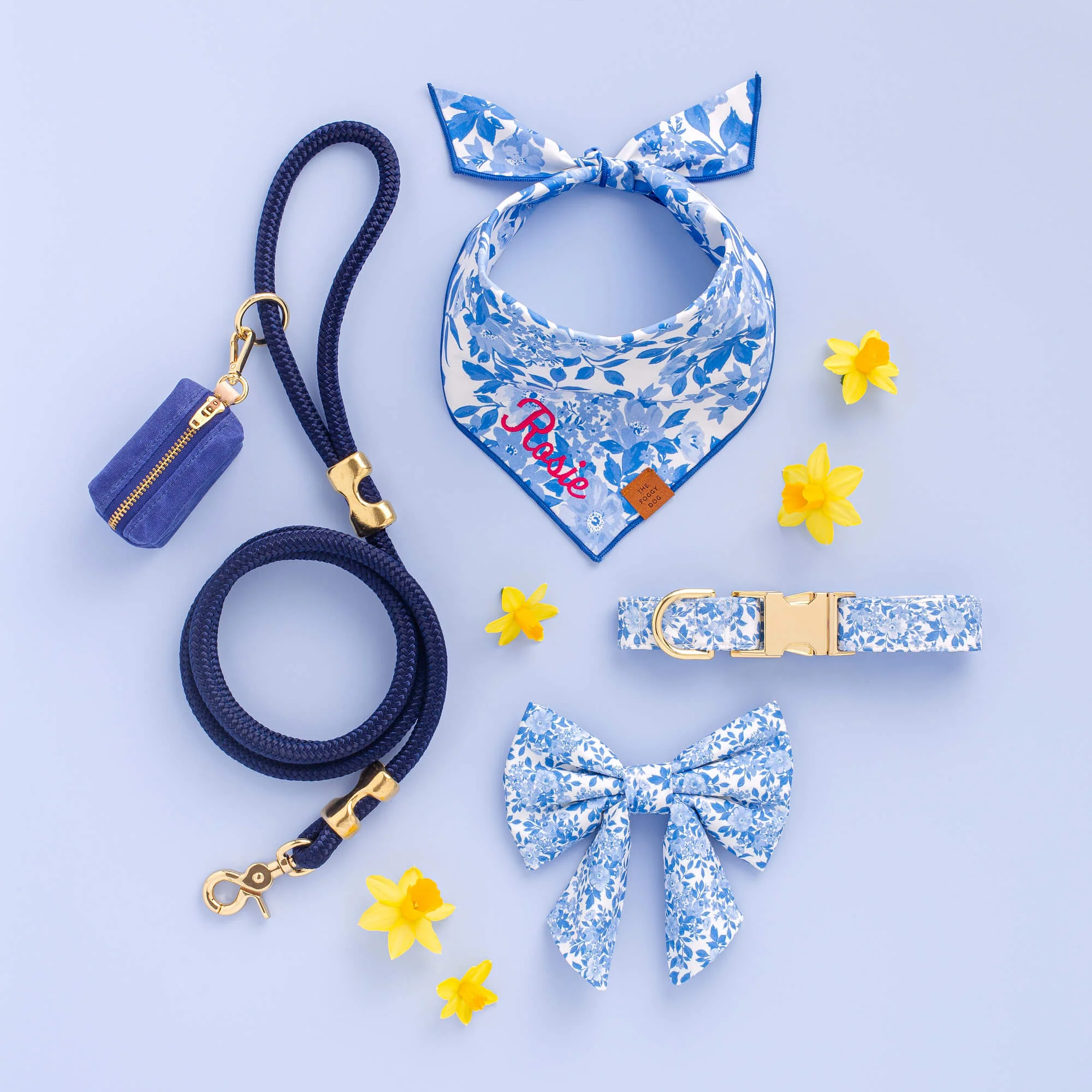 Blue Roses Dog Collar