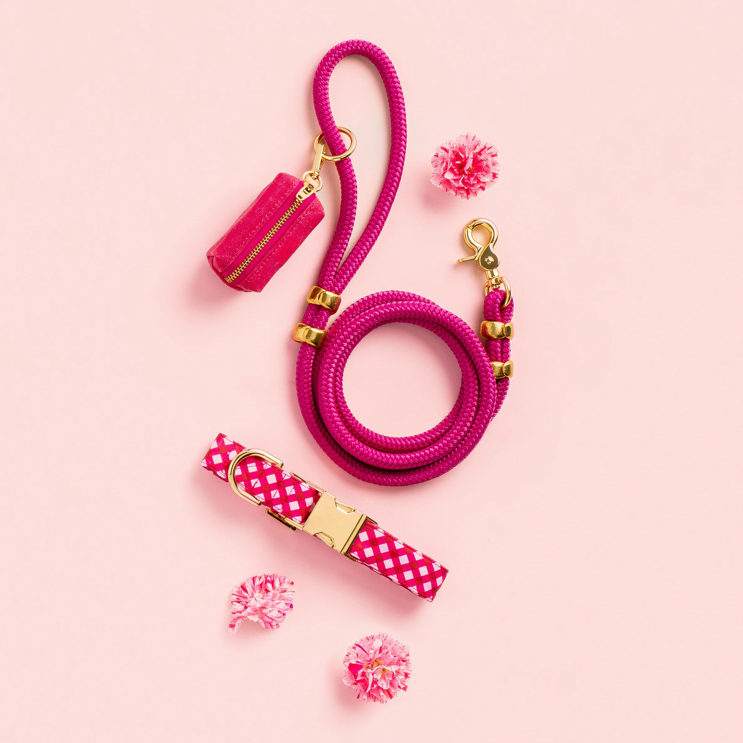 Raspberry Gingham Dog Collar