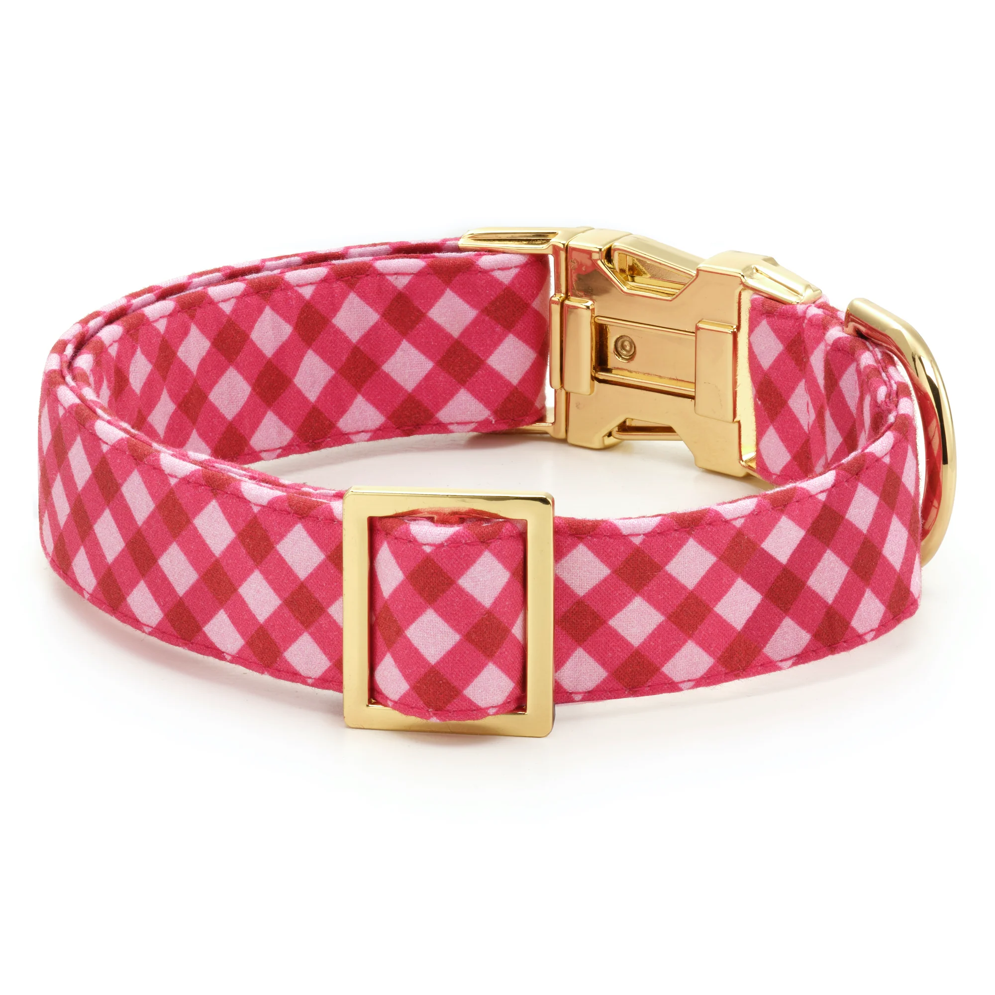 Raspberry Gingham Dog Collar