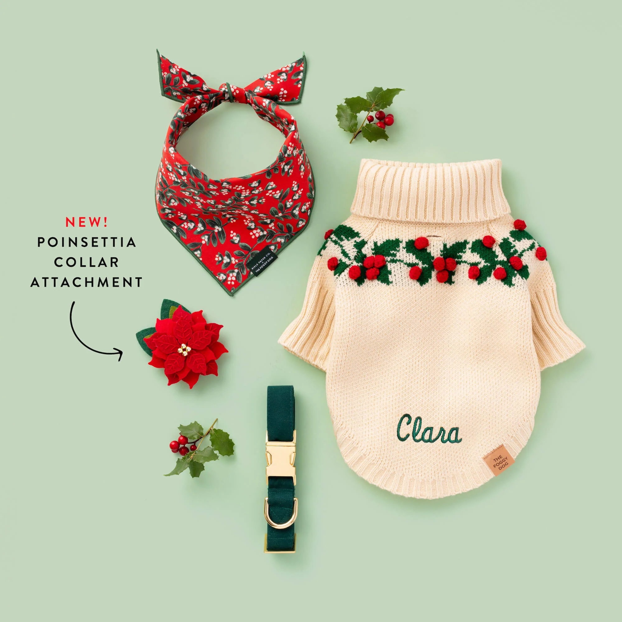 Poinsettia Dog Collar Flower Set