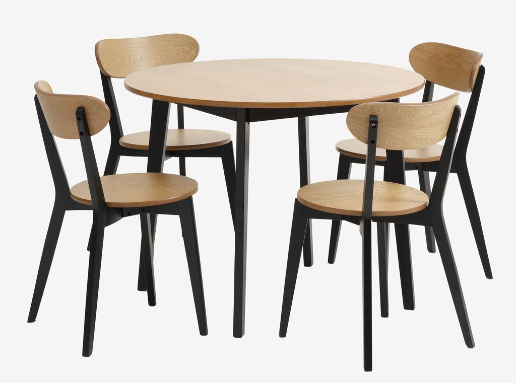 JEGIND D105 table oak + 4 JEGIND chairs oak/black