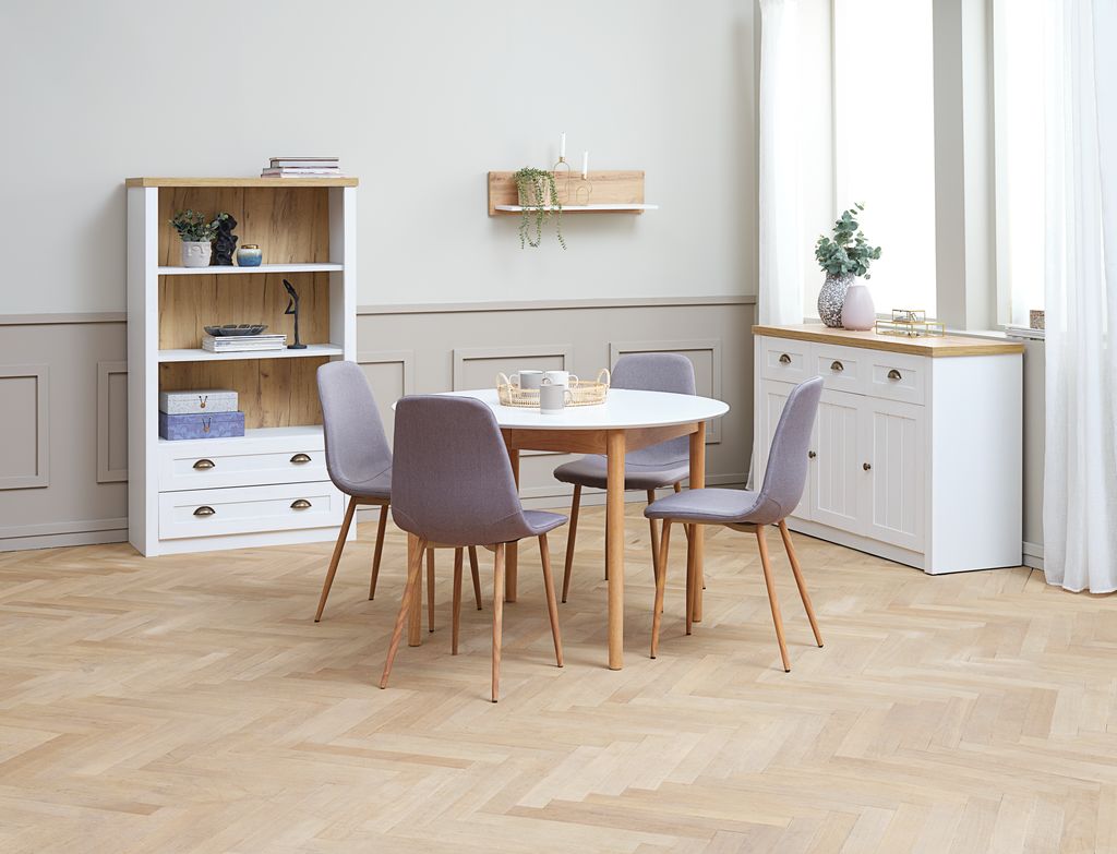 MARSTRAND D110 table white + 4 JONSTRUP chairs grey/oak