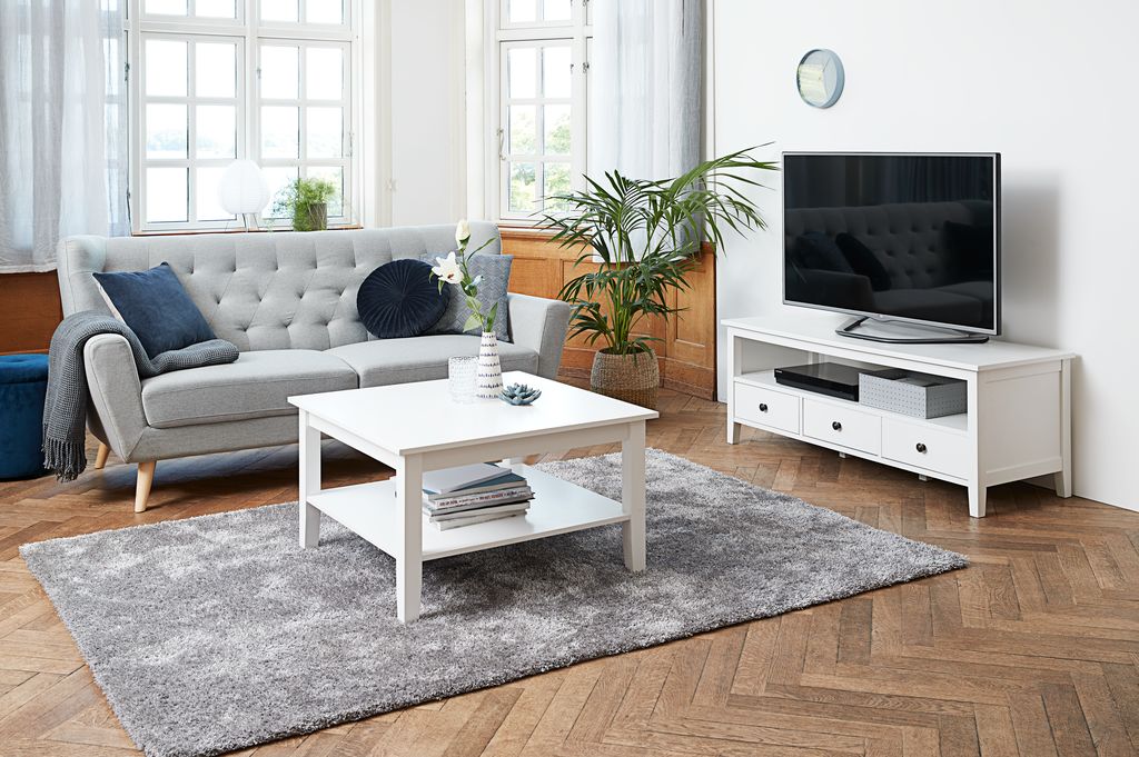 TV bench NORDBY 3 drawers white