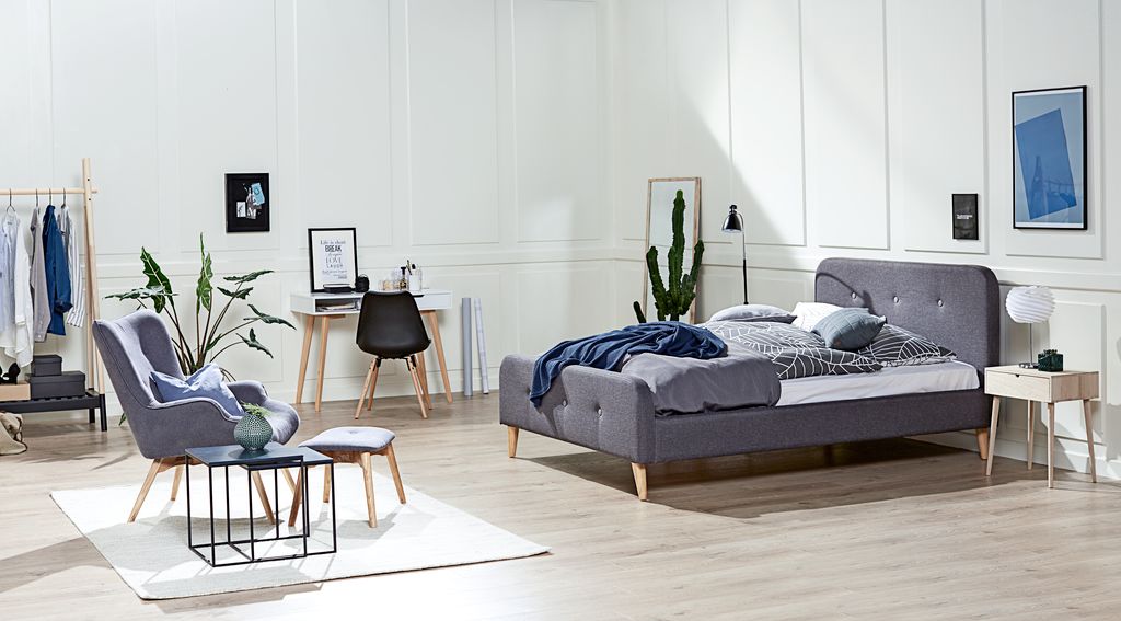 Bed frame KONGSBERG Double grey fabric