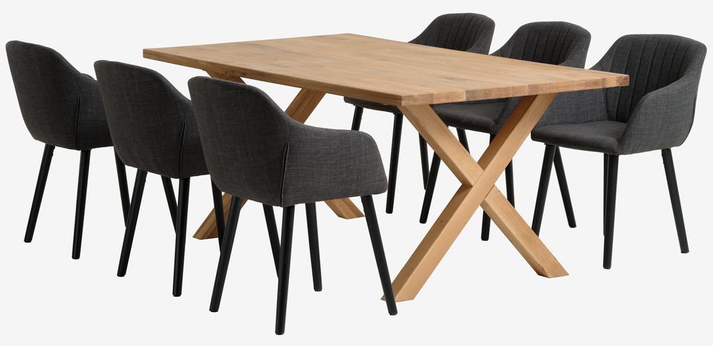 GRIBSKOV L180 table oak + 4 ADSLEV chairs anthracite