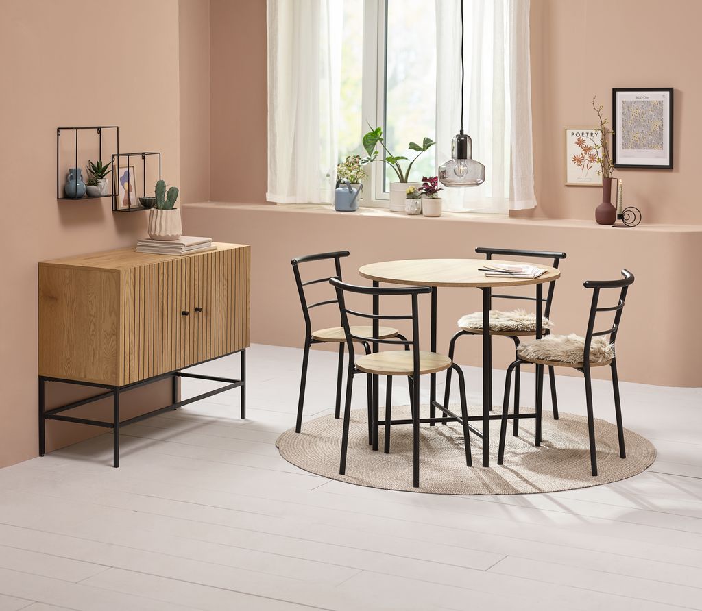 GADSTRUP D85 table + 4 GADSTRUP black/oak chairs