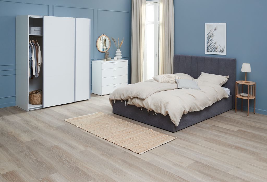 Bed frame HASLEV w/storage Double dark grey fabric