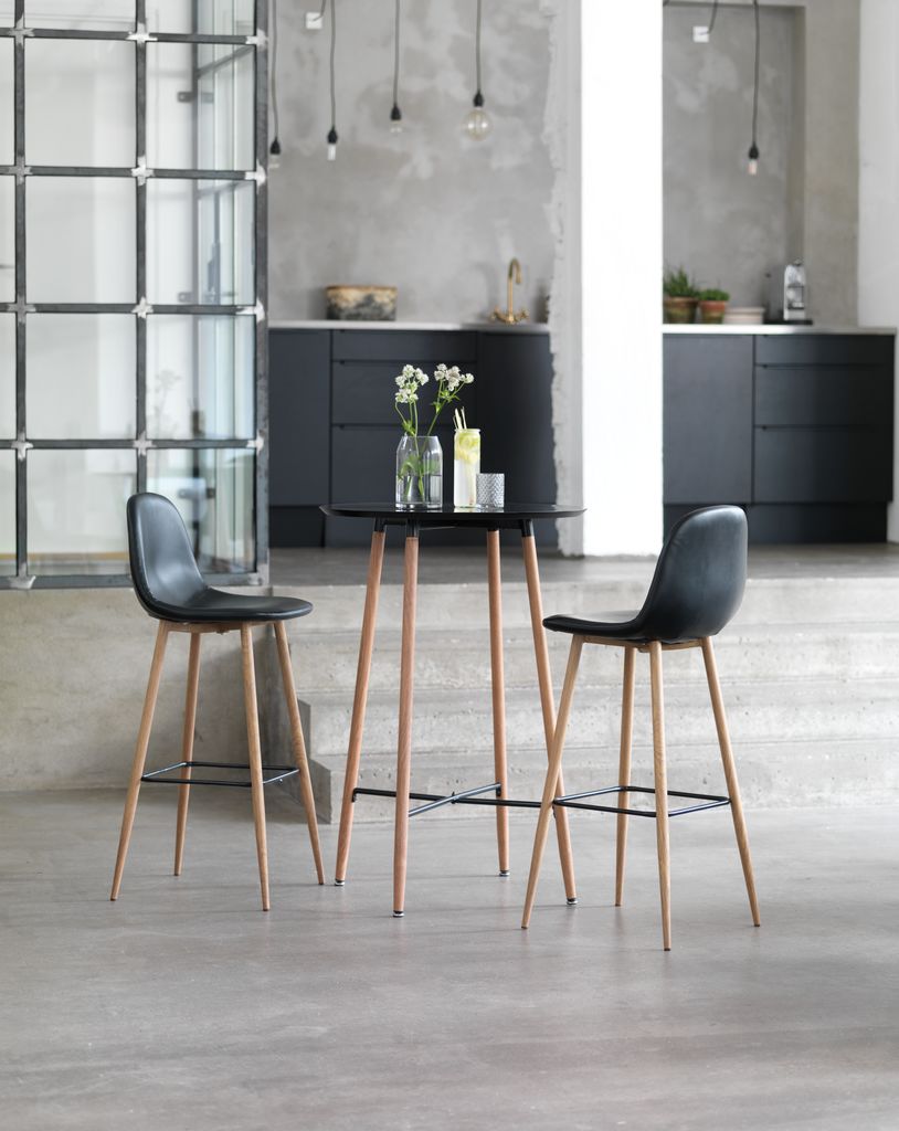 Bar stool JONSTRUP black faux leather/oak colour