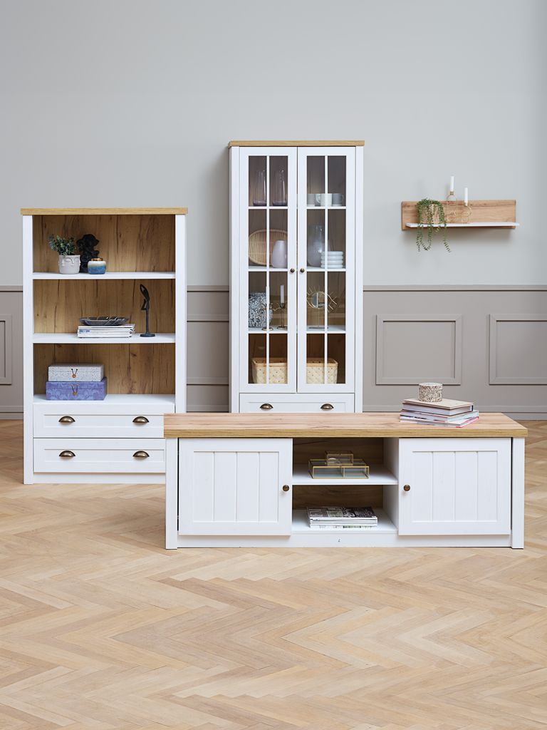 Bookcase MARKSKEL 2 drawers white/oak colour