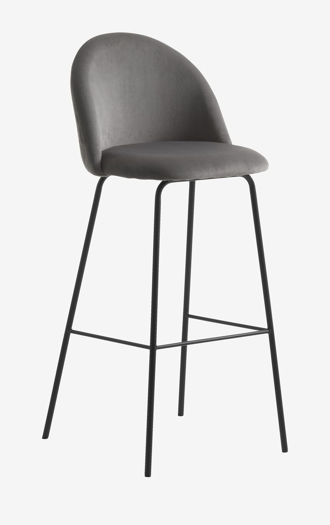 Bar stool GRINDSTED velvet grey/black