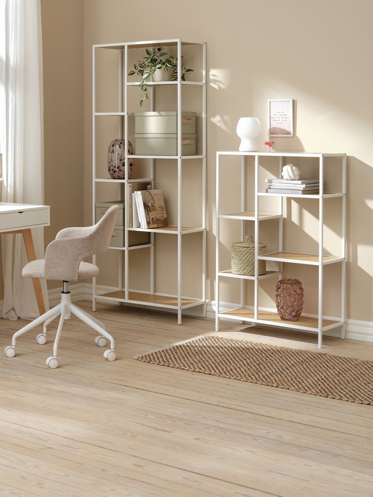 Shelving unit TRAPPEDAL 5 shelves oak color/white
