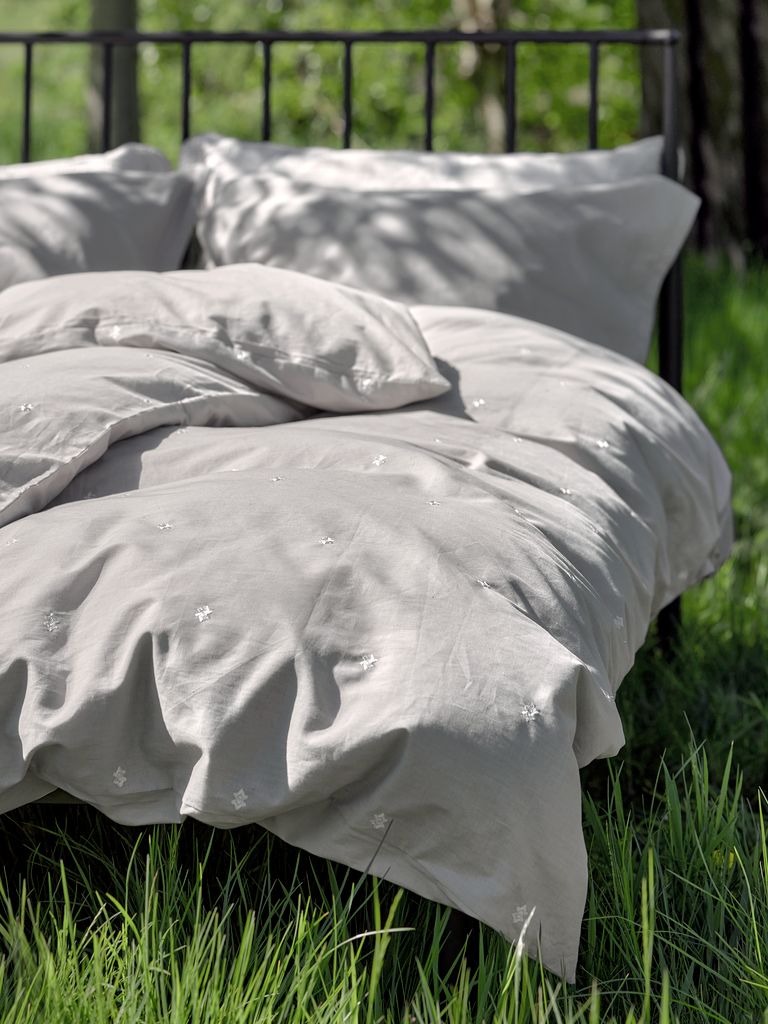 Duvet cover set ELLIE Double light grey with embroidery