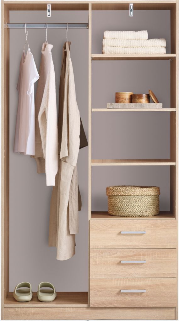 Wardrobe FANDRUP 97x176 2 doors 3 draw light oak colour