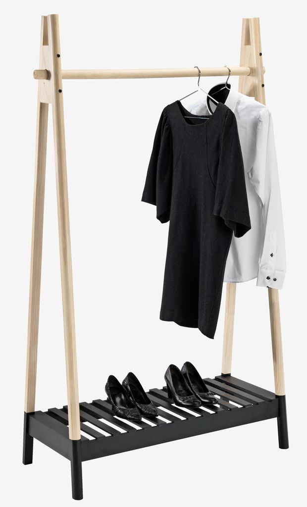 Clothes rail JENNET w/shoe shelf natural/black