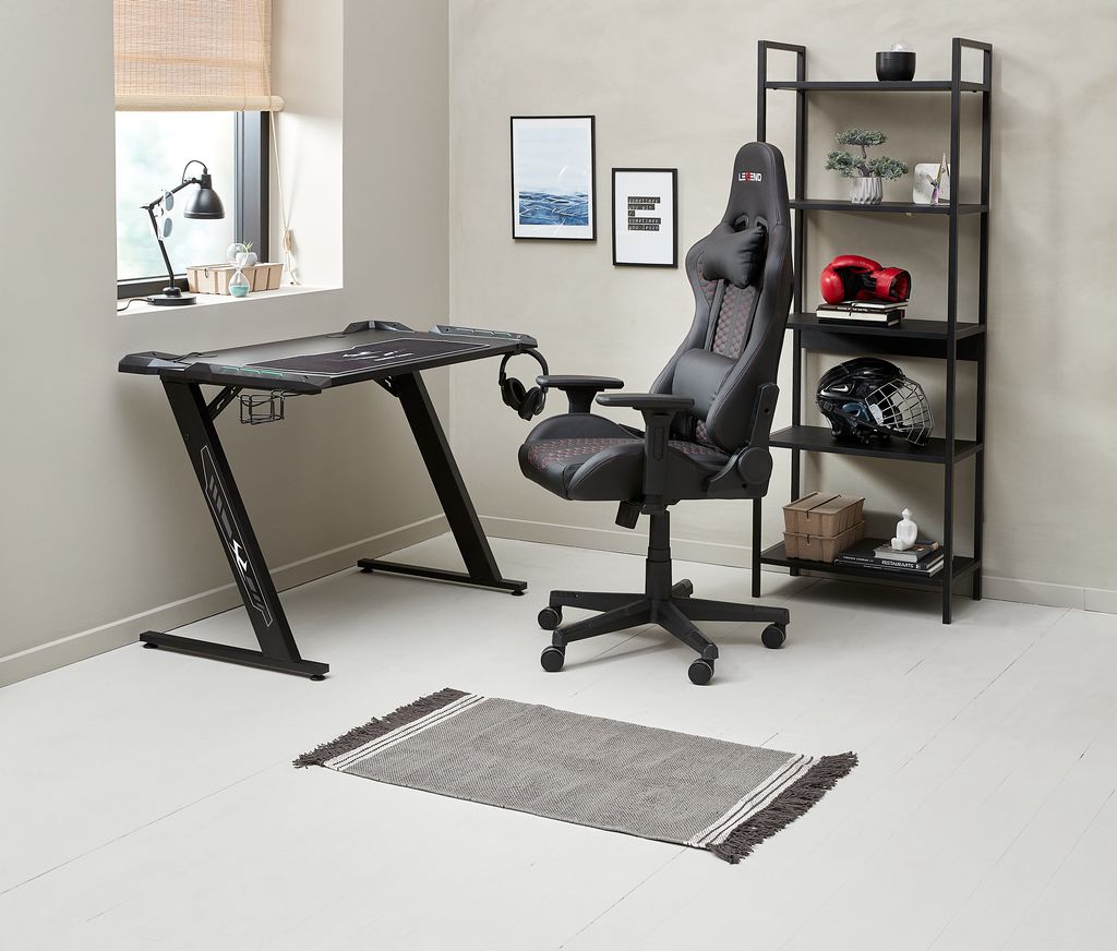 Gaming desk LINDHOLM with LED/cup holder black