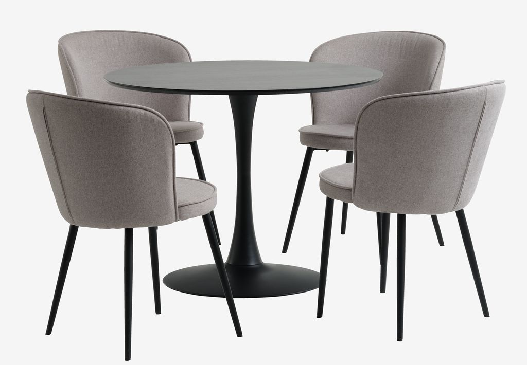 RINGSTED D100 table black + 4 RISSKOV chairs light grey