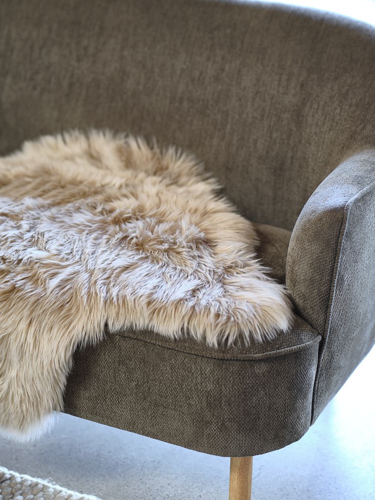 Sofa BREDAL 2.5 seater olive green fabric/oak colour