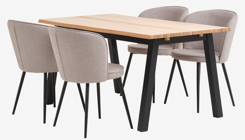 SKOVLUNDE L160 table natural oak + 4 RISSKOV chair l. grey