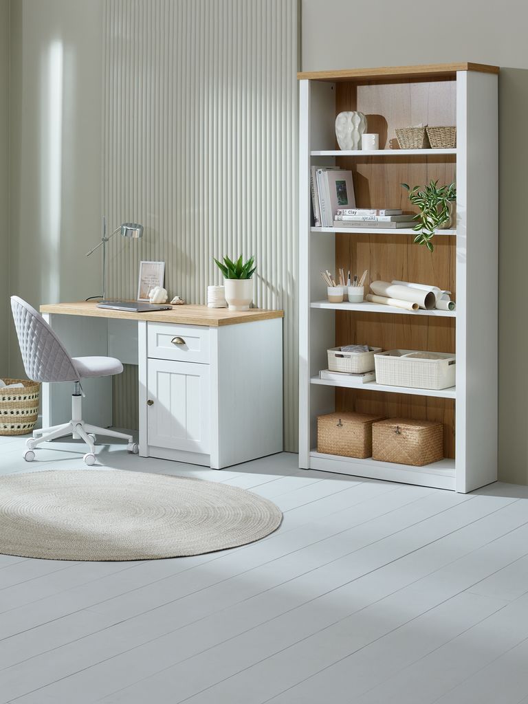 Desk MARKSKEL 60x120 1 door 1 drawer white/oak colour