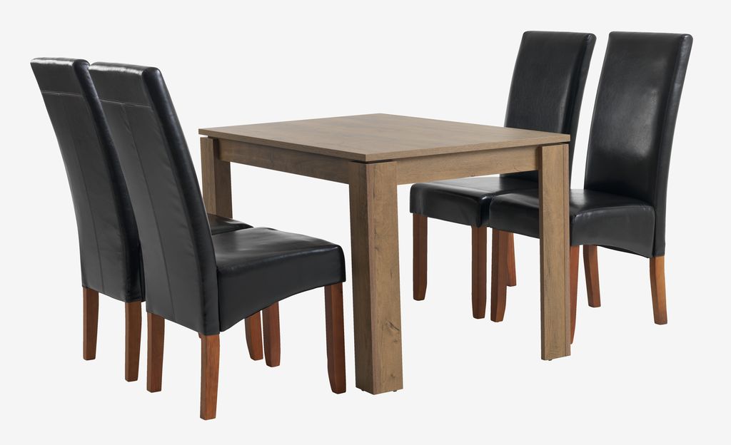 VEDDE L120 table wild oak + 4 BAKKELY chairs brown