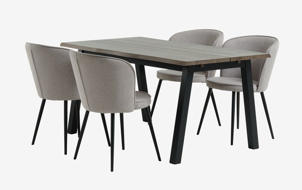 SKOVLUNDE L160 table dark oak + 4 RISSKOV chairs light grey
