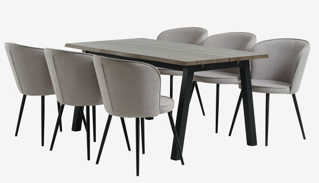 SKOVLUNDE L160 table dark oak + 4 RISSKOV chairs light grey