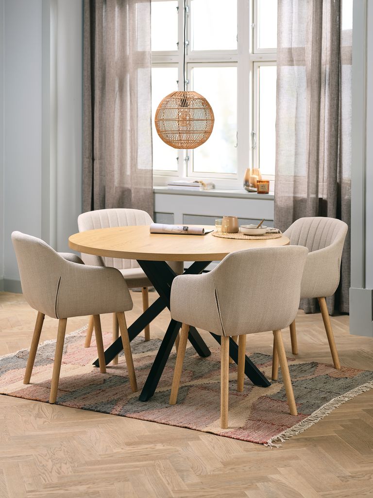 NORTOFT D120 table oak + 4 ADSLEV chairs beige/oak