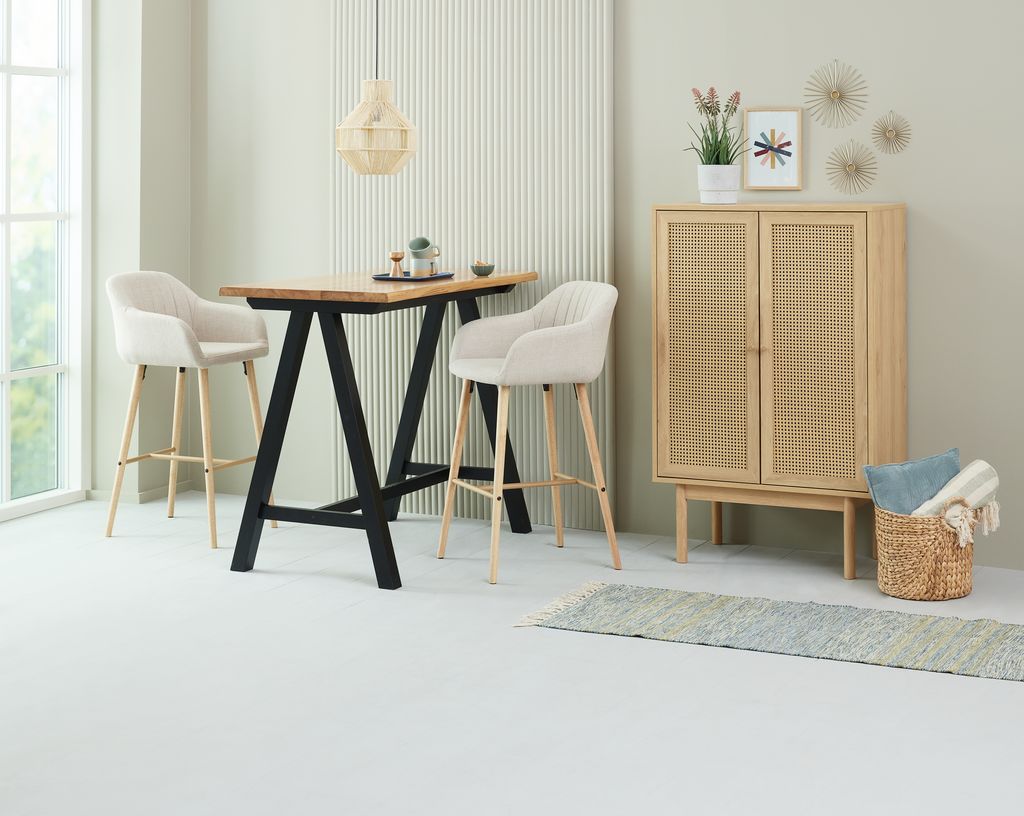 Bar stool ADSLEV beige fabric/oak colour